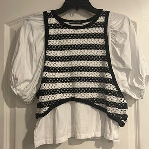 Zara t-shirt with attached netted vest, size L